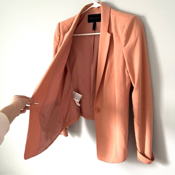 BCBGMaxAzria β’ peach moto open blazer jacket with knit stretch panels - Picture 12 of 16